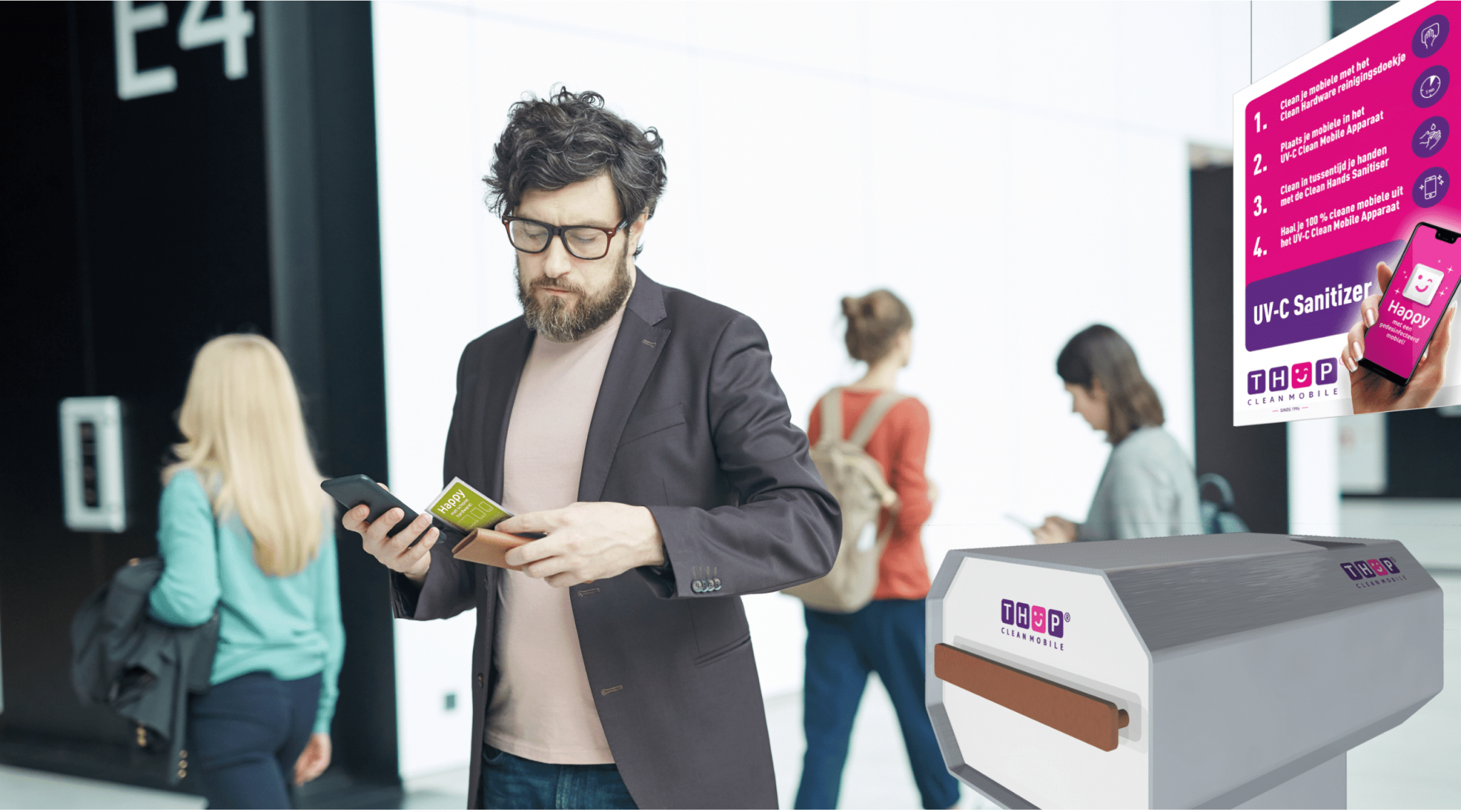 UV-C desinfectie met Clean Mobile elimineert bacteriën en virussen van smartphones en tablets